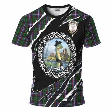 Russell Tartan Crest Loch Ness Monster T-Shirt Celtic Knot Nessie Art