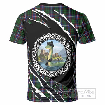 Russell Tartan Crest Loch Ness Monster T-Shirt Celtic Knot Nessie Art