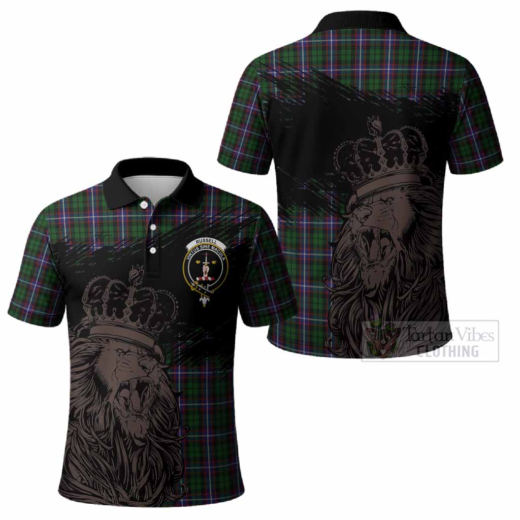 Russell Tartan Crest Polo Shirt Crowned Lion Heritage Style