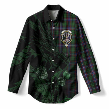 Russell Tartan Crest Scottish Women Casual Shirt Dragon and Thistle