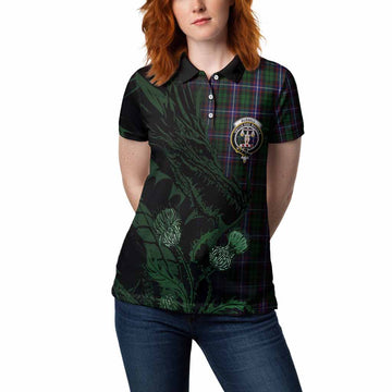 Russell Tartan Crest Scottish Women Polo Shirt Dragon and Thistle