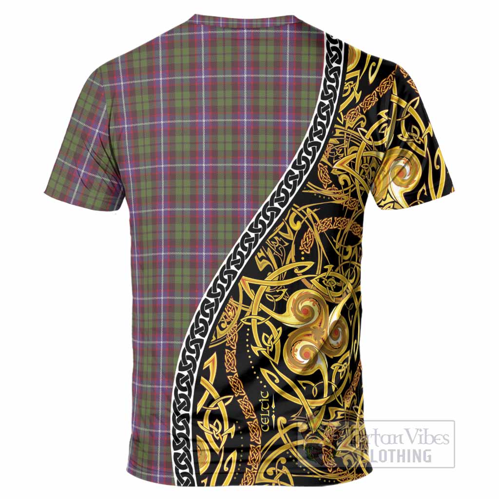 Russell Tartan Crest T-Shirt Celtic Knot and Triple Trickle Spiral Symbols