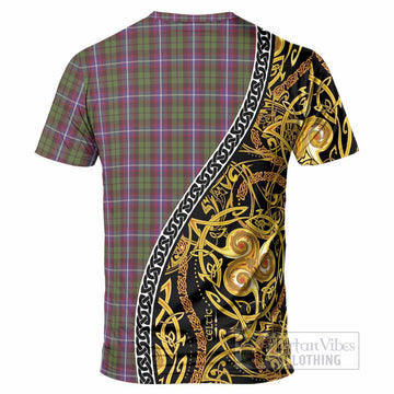 Russell Tartan Crest T-Shirt Celtic Knot and Triple Trickle Spiral Symbols