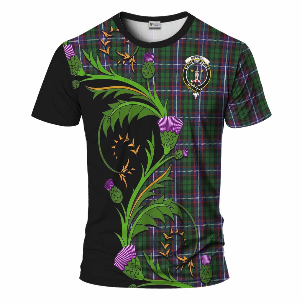 Russell Tartan Crest T-Shirt Scottish Thistle Pride Heritage Art