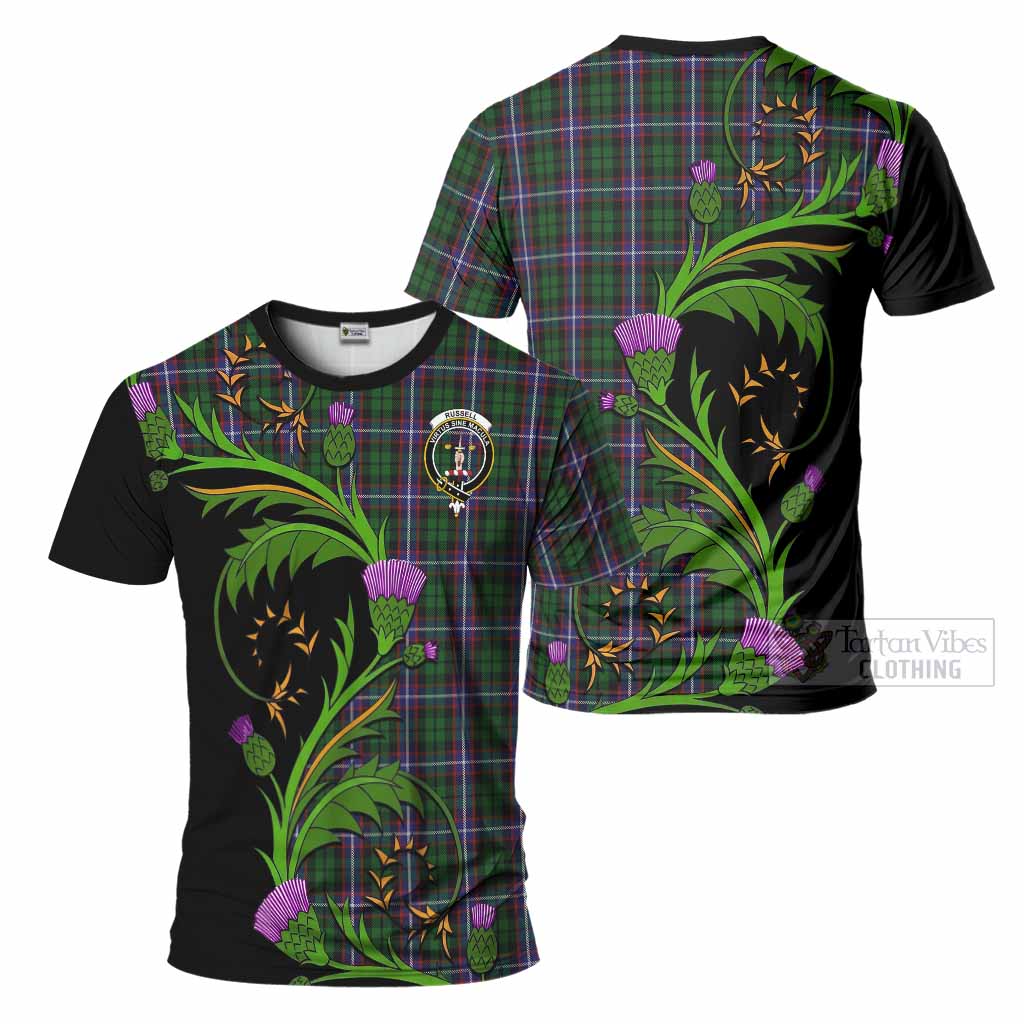 Russell Tartan Crest T-Shirt Scottish Thistle Pride Heritage Art
