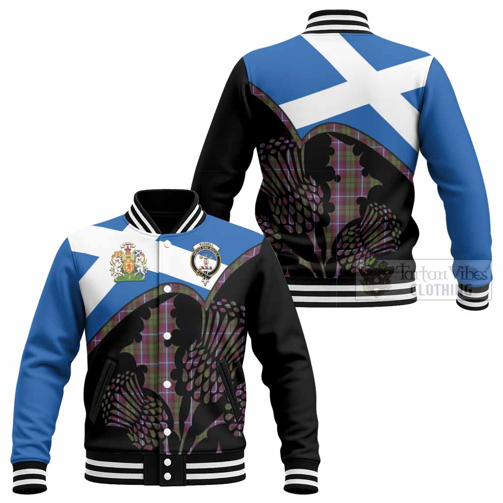 Russell Tartan Family Crest Baseball Jacket Scotland Thistle Floral Flag Style