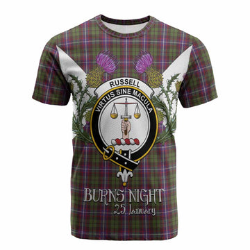 Russell Tartan Family Crest Cotton T-shirt Scottish Burns Night Thistle Floral