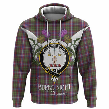 Russell Tartan Family Crest Hoodie Scottish Burns Night Thistle Floral
