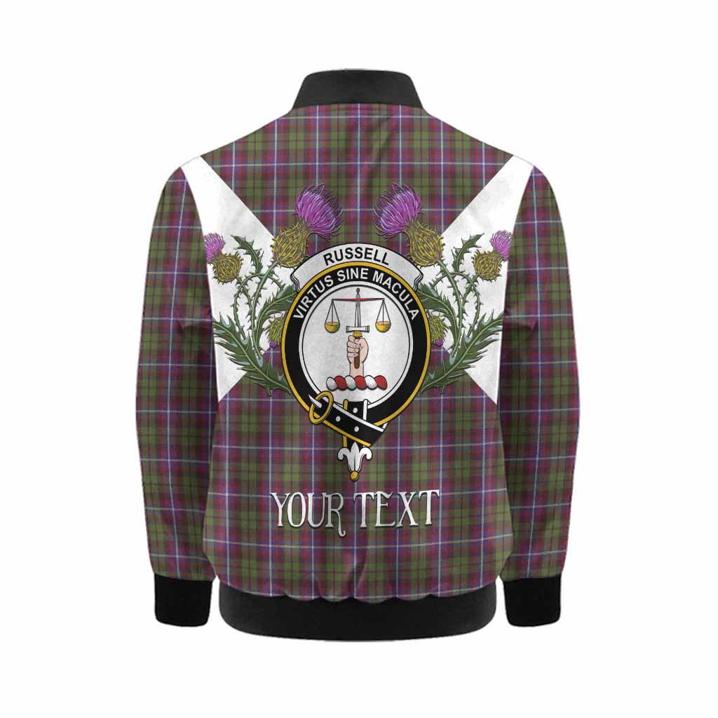 Russell Tartan Family Crest Kid Bomber Jacket Scottish Burns Night Thistle Floral