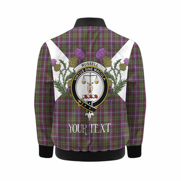Russell Tartan Family Crest Kid Bomber Jacket Scottish Burns Night Thistle Floral