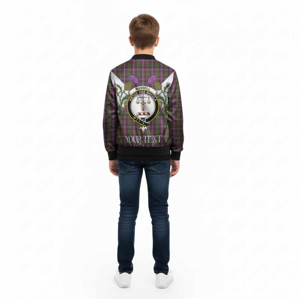 Russell Tartan Family Crest Kid Bomber Jacket Scottish Burns Night Thistle Floral