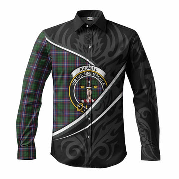 Russell Tartan Family Crest Long Sleeve Button Shirts Celtic Scottish Thistle Floral - Tartan Vibes Clothing