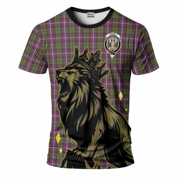 Russell Tartan Family Crest T-Shirt Crowned Lion Roaring