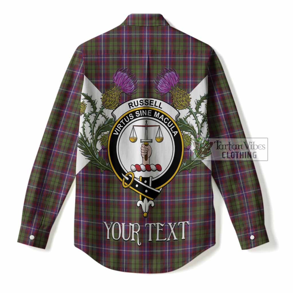 Russell Tartan Family Crest Women Casual Shirt Scottish Burns Night Thistle Floral