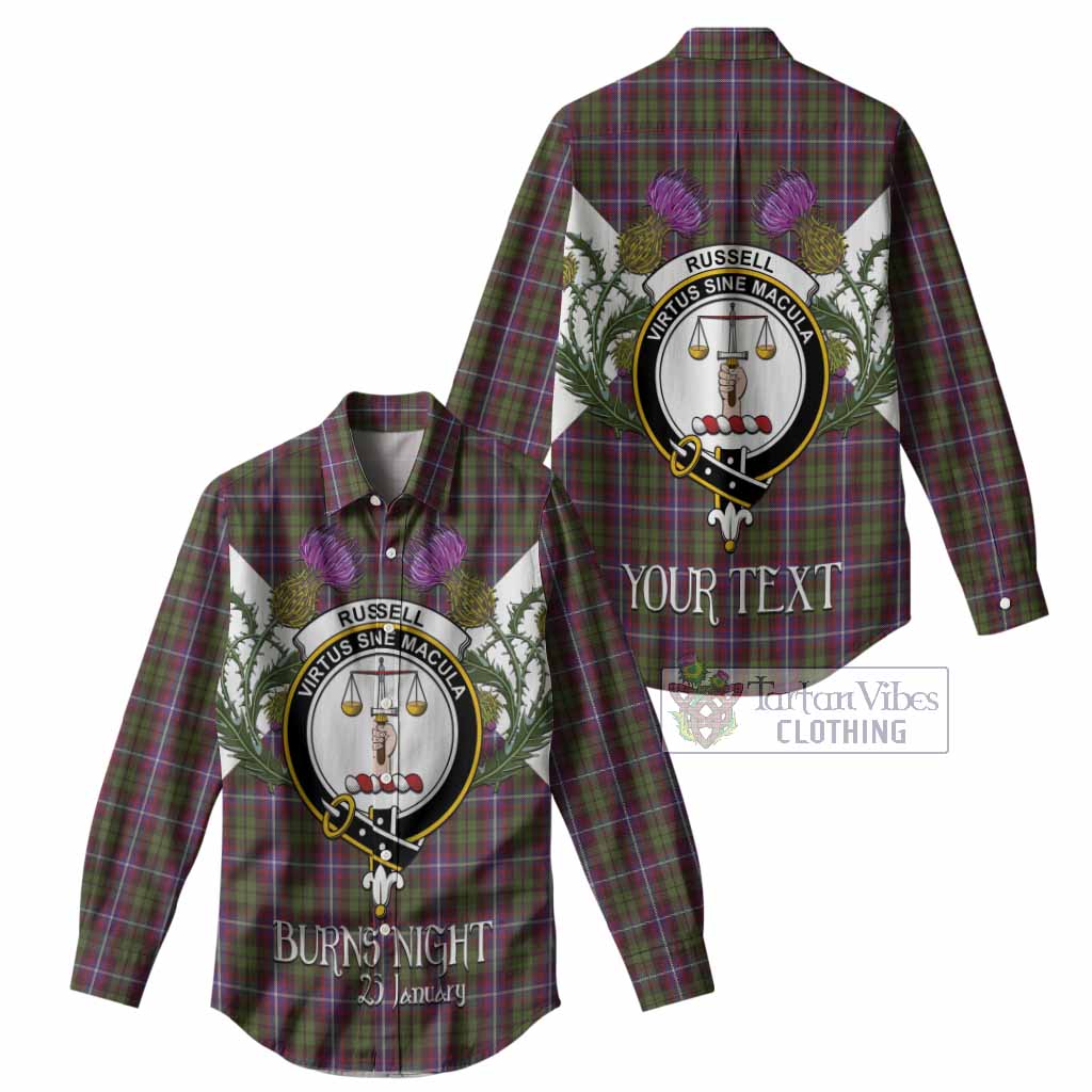 Russell Tartan Family Crest Women Casual Shirt Scottish Burns Night Thistle Floral