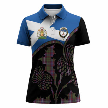 Russell Tartan Family Crest Women Polo Shirt Scotland Thistle Floral Flag Style