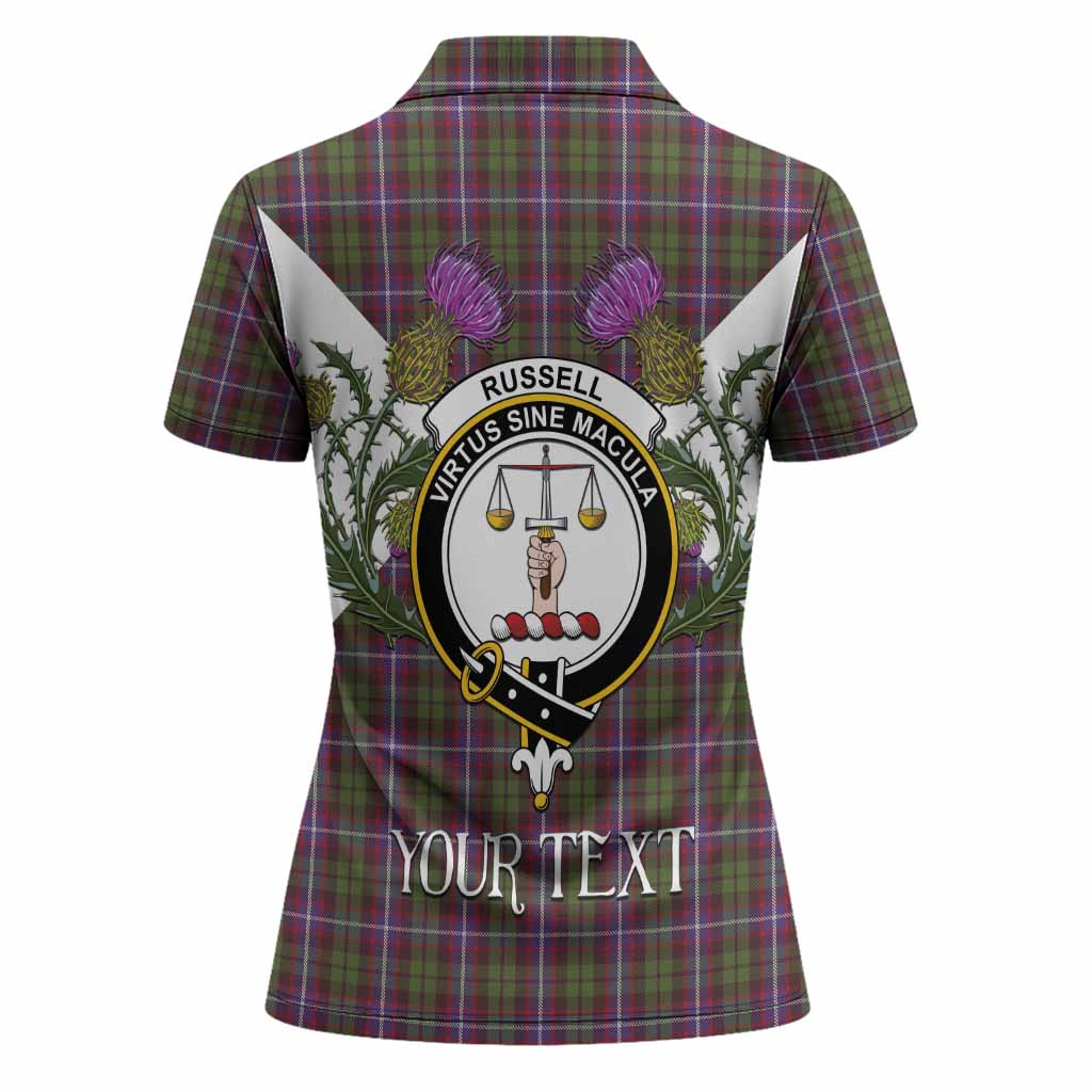 Russell Tartan Family Crest Women Polo Shirt Scottish Burns Night Thistle Floral