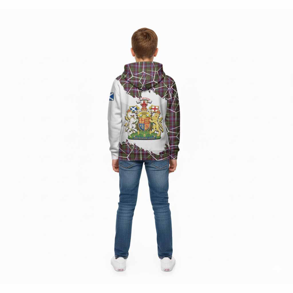 Russell Tartan Kid Hoodie with Family Crest and Lion Rampant Grunge Style
