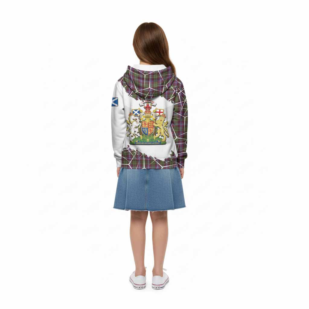 Russell Tartan Kid Hoodie with Family Crest and Lion Rampant Grunge Style