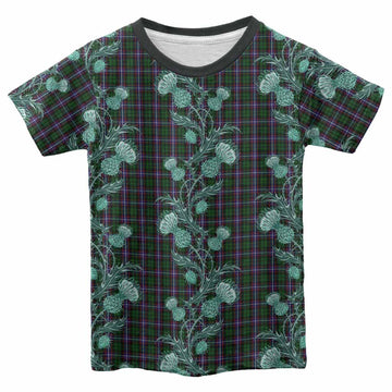 Russell Tartan Kid T-shirt Seamless Scottish Thistle Flowers