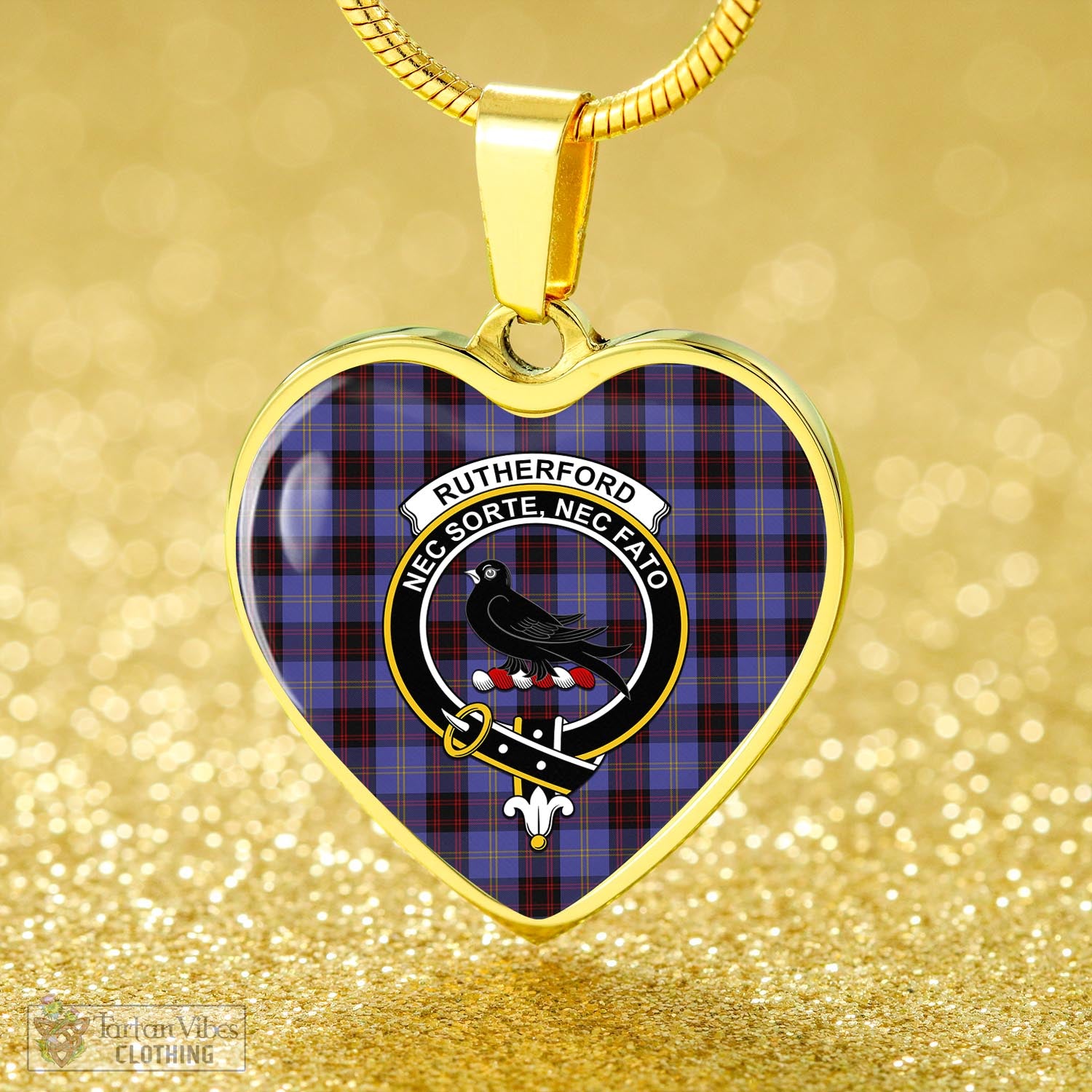Tartan Vibes Clothing Rutherford Tartan Heart Necklace with Family Crest