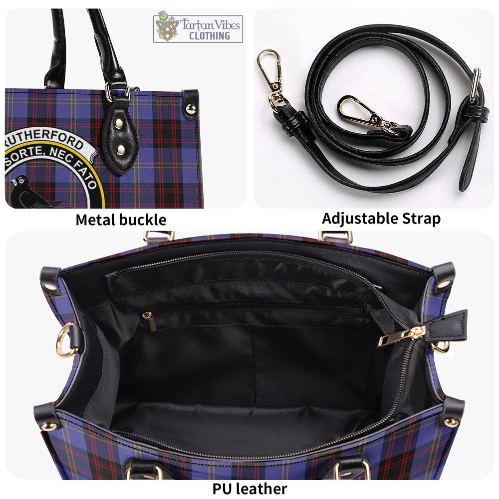 Tartan Vibes Clothing Rutherford Tartan Luxury Leather Handbags with Family Crest