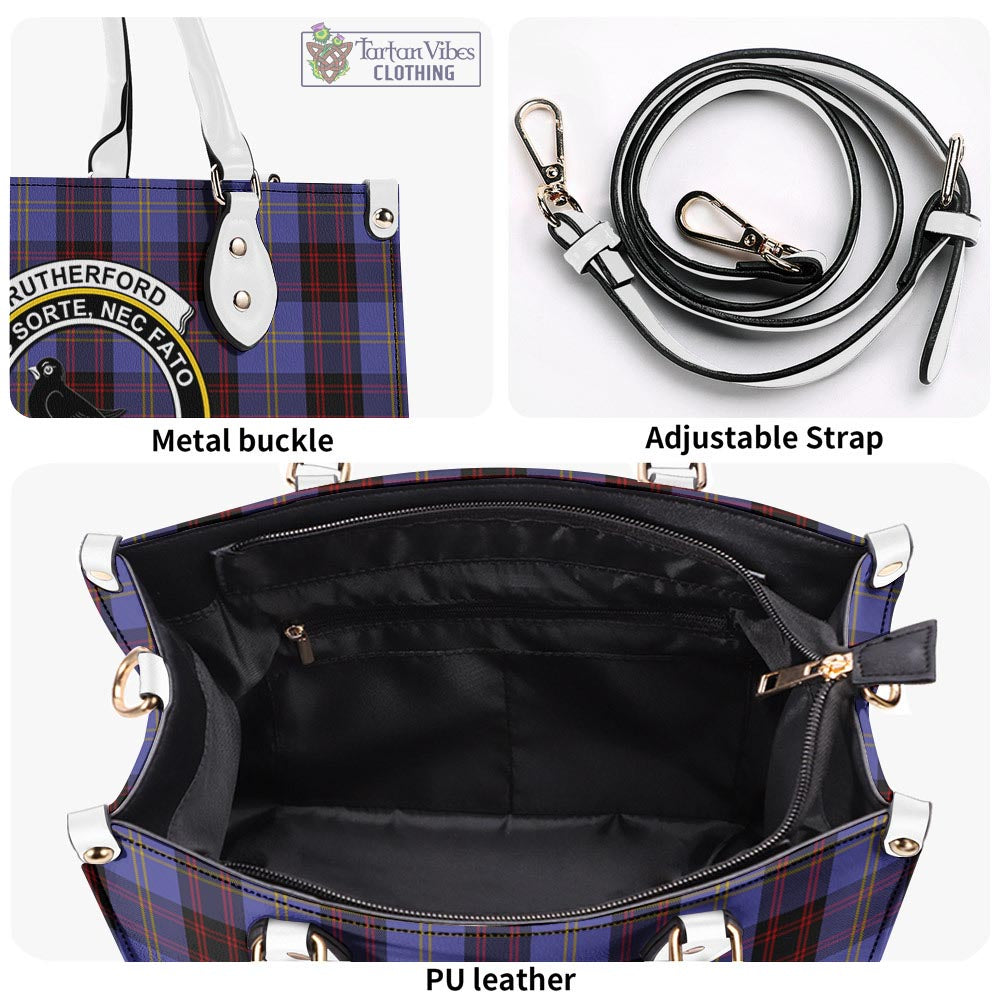 Tartan Vibes Clothing Rutherford Tartan Luxury Leather Handbags with Family Crest