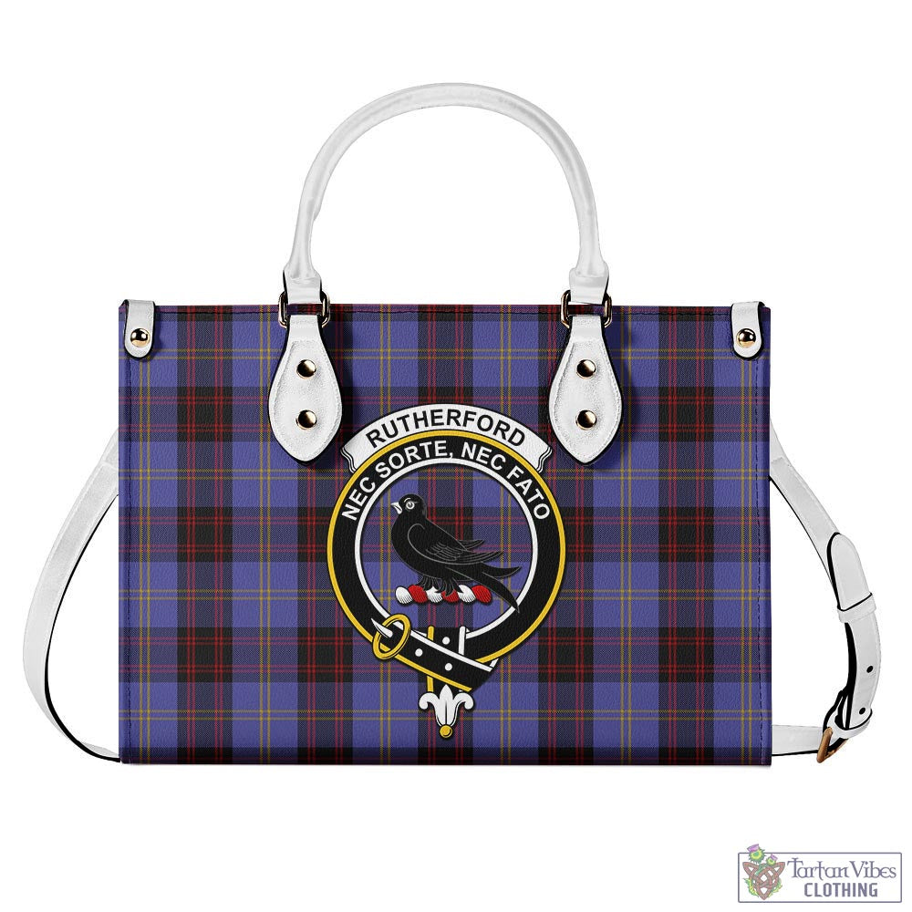 Tartan Vibes Clothing Rutherford Tartan Luxury Leather Handbags with Family Crest