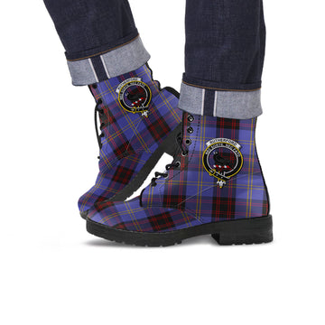 Rutherford Tartan Leather Boots with Family Crest