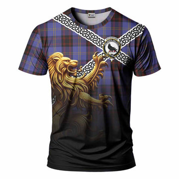 Tartan Vibes Clothing Rutherford Crest Tartan T-Shirt with Golden Lion Emblem Celtic Style