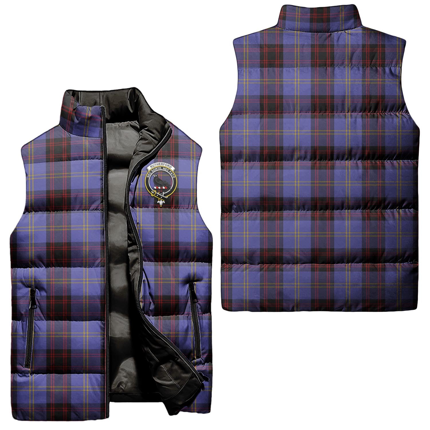 Rutherford Tartan Sleeveless Puffer Jacket with Family Crest Unisex - Tartanvibesclothing