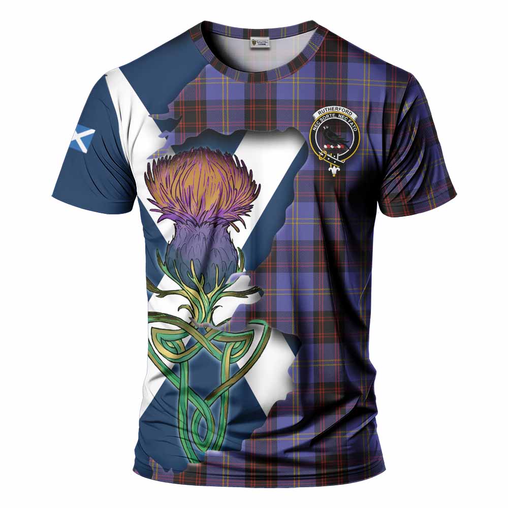 Tartan Vibes Clothing Rutherford Tartan Family Crest T-Shirt Scottish Thistle Celtic Inspired