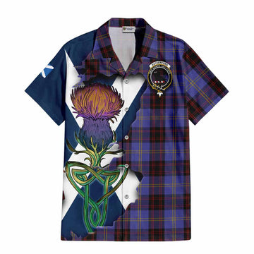 Tartan Vibes Clothing Rutherford Tartan Family Crest Short Sleeve Button Shirt Scottish Thistle Celtic Inspired