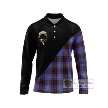 Rutherford Tartan Long Sleeve Polo Shirt with Family Crest and Military Logo Style Unisex - Tartanvibesclothing Shop