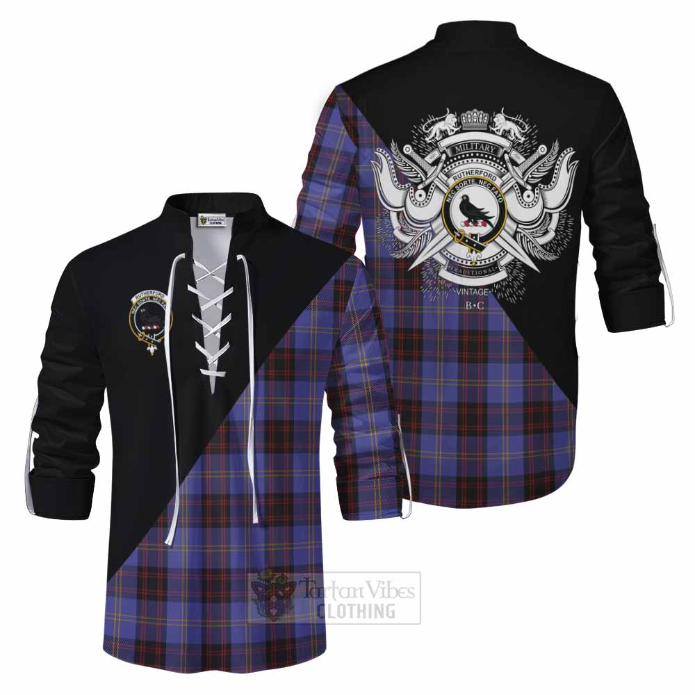 Tartan Vibes Clothing Rutherford Tartan Ghillie Kilt Shirt with Family Crest and Military Logo Style