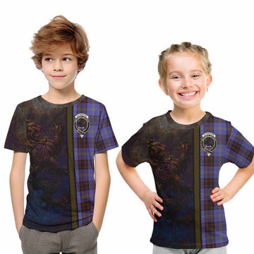 Rutherford Tartan Family Crest Kid T-Shirt Alba Gu Brath Be Brave Lion Ancient Style