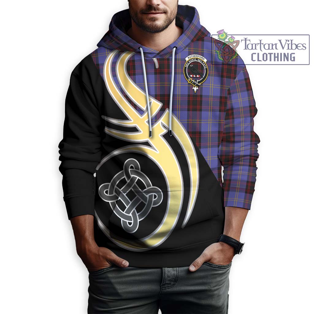 Rutherford Tartan Hoodie with Family Crest and Celtic Symbol Style Zip Hoodie - Tartan Vibes Clothing