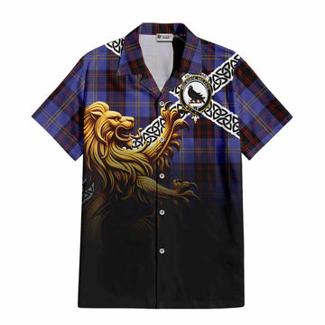 Rutherford Crest Tartan Hawaiian Shirt with Golden Lion Emblem Celtic Style