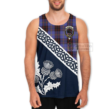 Tartan Vibes Clothing Rutherford Tartan Men's Tank Top Featuring Thistle and Scotland Map