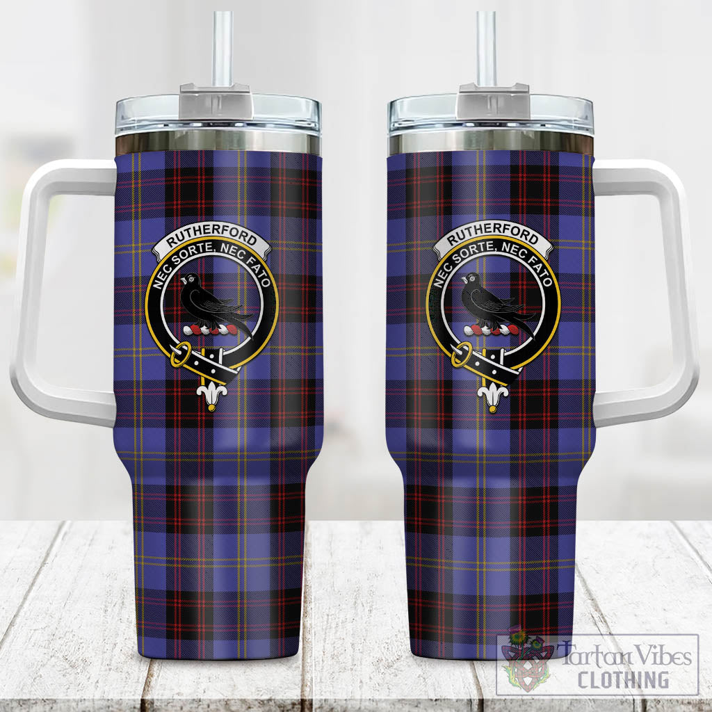 Tartan Vibes Clothing Rutherford Tartan and Family Crest Tumbler with Handle