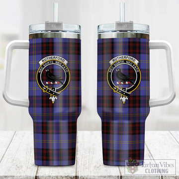 Tartan Vibes Clothing Rutherford Tartan and Family Crest Tumbler with Handle