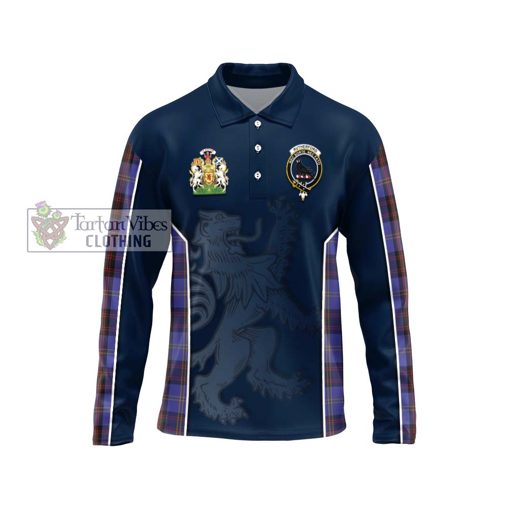 Rutherford Tartan Long Sleeve Polo Shirt with Family Crest and Lion Rampant Vibes Sport Style Unisex - Tartan Vibes Clothing