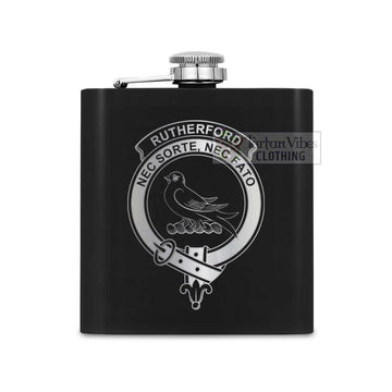 Tartan Vibes Clothing Rutherford Crest Hip Flask Set 7oz Black Stainless Steel with A Gift Box