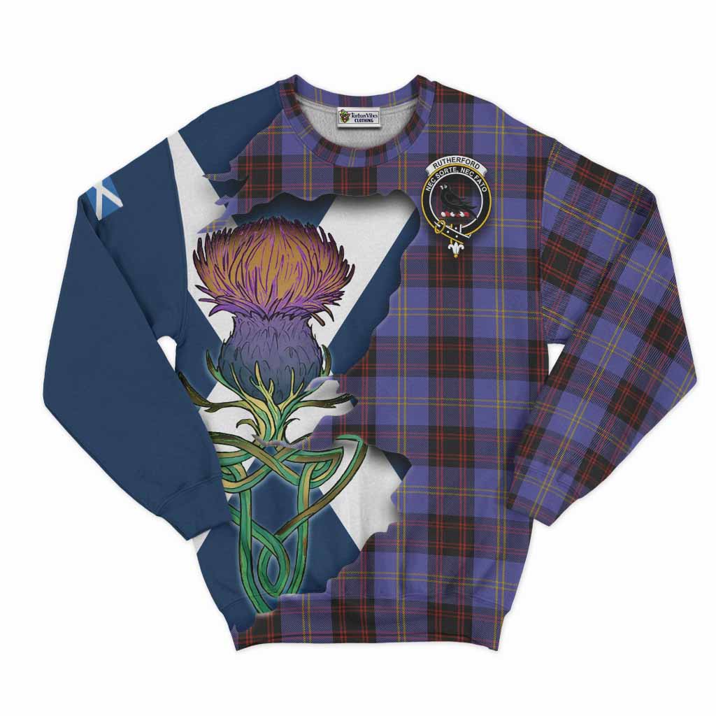 Tartan Vibes Clothing Rutherford Tartan Family Crest Sweatshirt Scottish Thistle Celtic Inspired