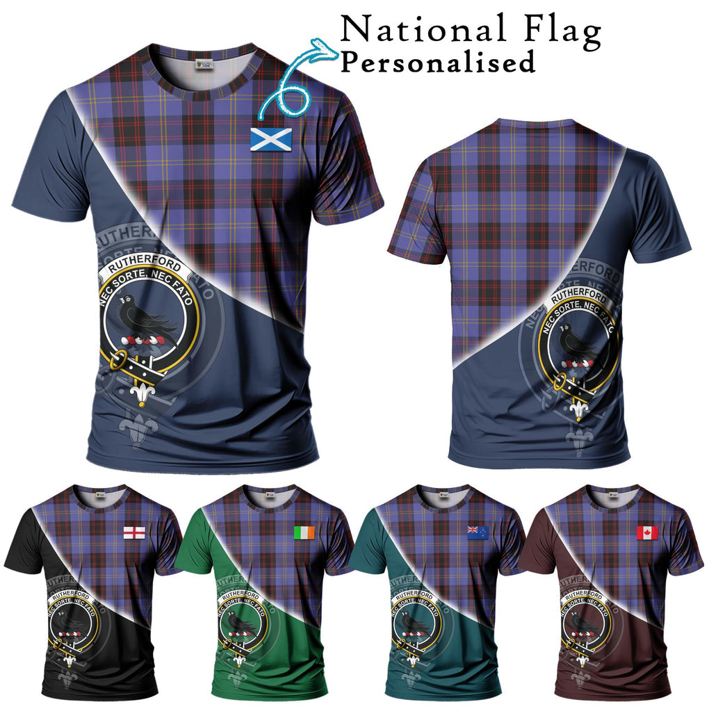 Rutherford Tartan T-Shirt with Personalised National Flag and Family Crest Half Style Kid's Shirt - Tartanvibesclothing Shop