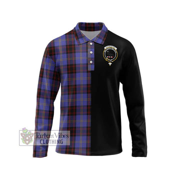 Rutherford Tartan Long Sleeve Polo Shirt with Family Crest and Half Of Me Style Unisex - Tartanvibesclothing Shop
