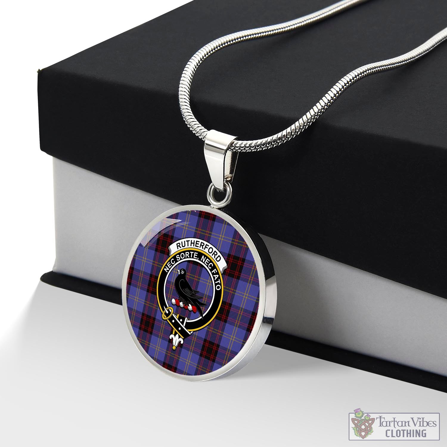 Tartan Vibes Clothing Rutherford Tartan Circle Necklace with Family Crest