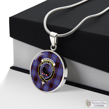 Rutherford Tartan Circle Necklace with Family Crest
