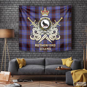 Rutherford Tartan Tapestry with Clan Crest and the Golden Sword of Courageous Legacy