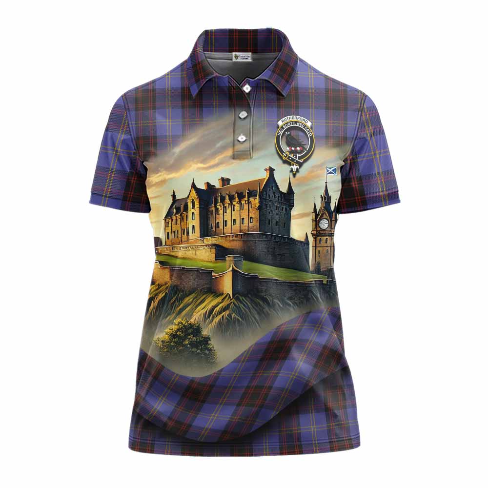 Tartan Vibes Clothing Rutherford Tartan Family Crest Women's Polo Shirt with Scottish Ancient Castle Stype